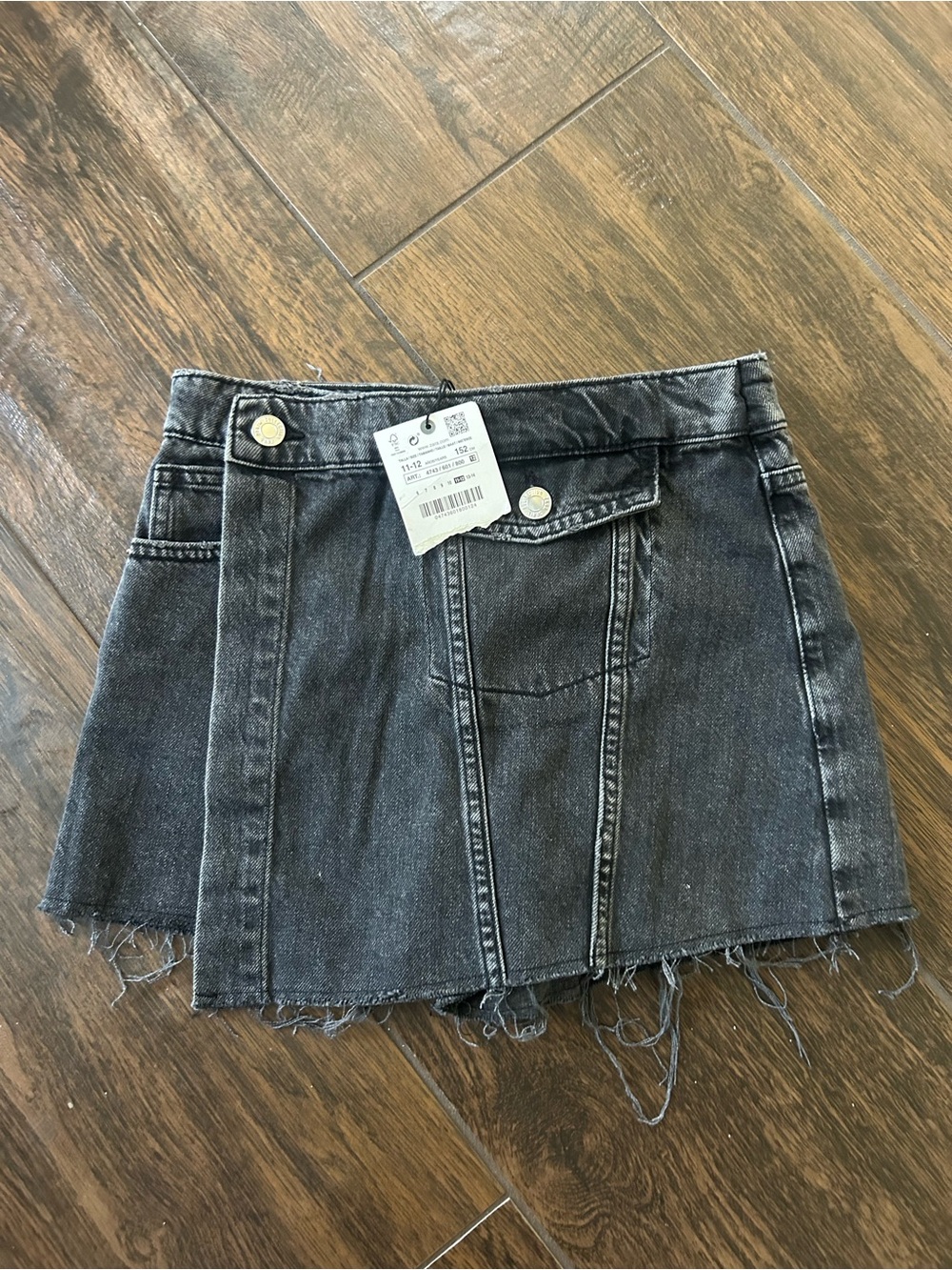 Zara Black Washed Denim Skort with Raw Hem